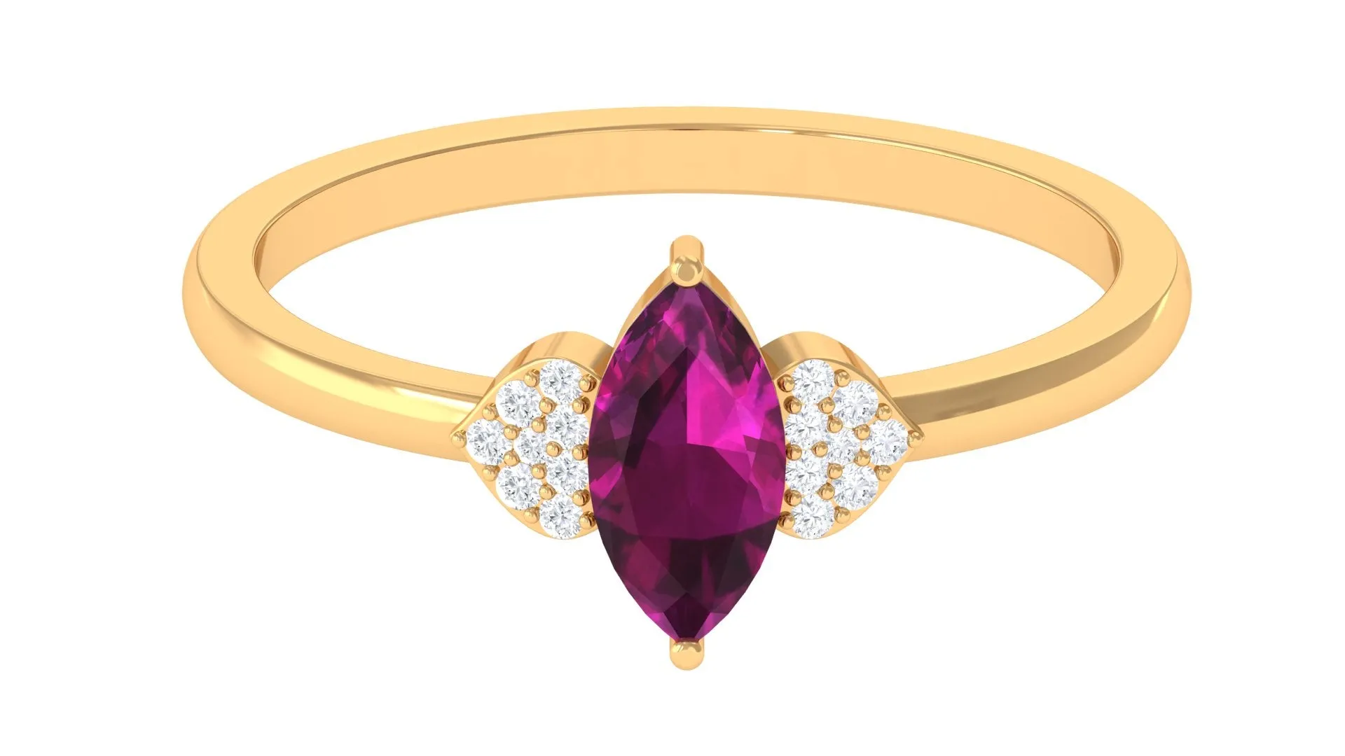 0.75 CT Marquise Cut Rhodolite Promise Ring with Diamond