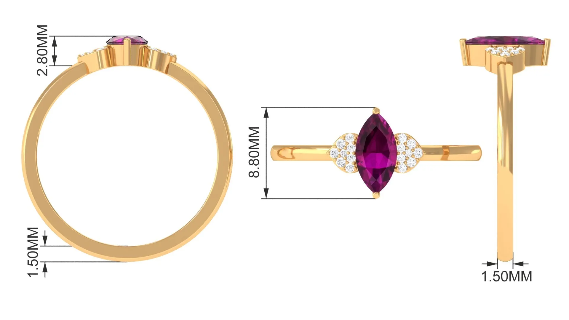 0.75 CT Marquise Cut Rhodolite Promise Ring with Diamond