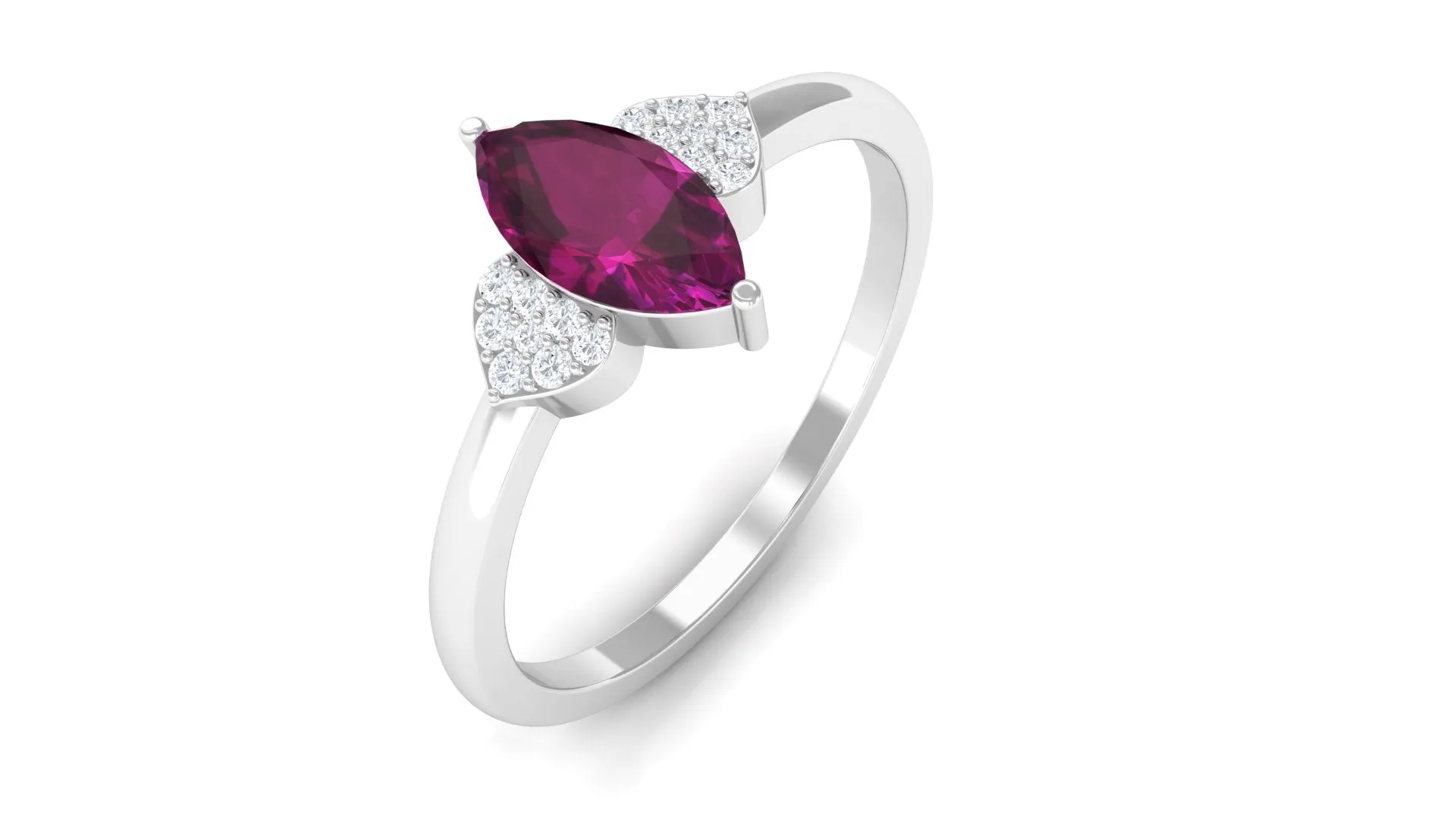 0.75 CT Marquise Cut Rhodolite Promise Ring with Diamond