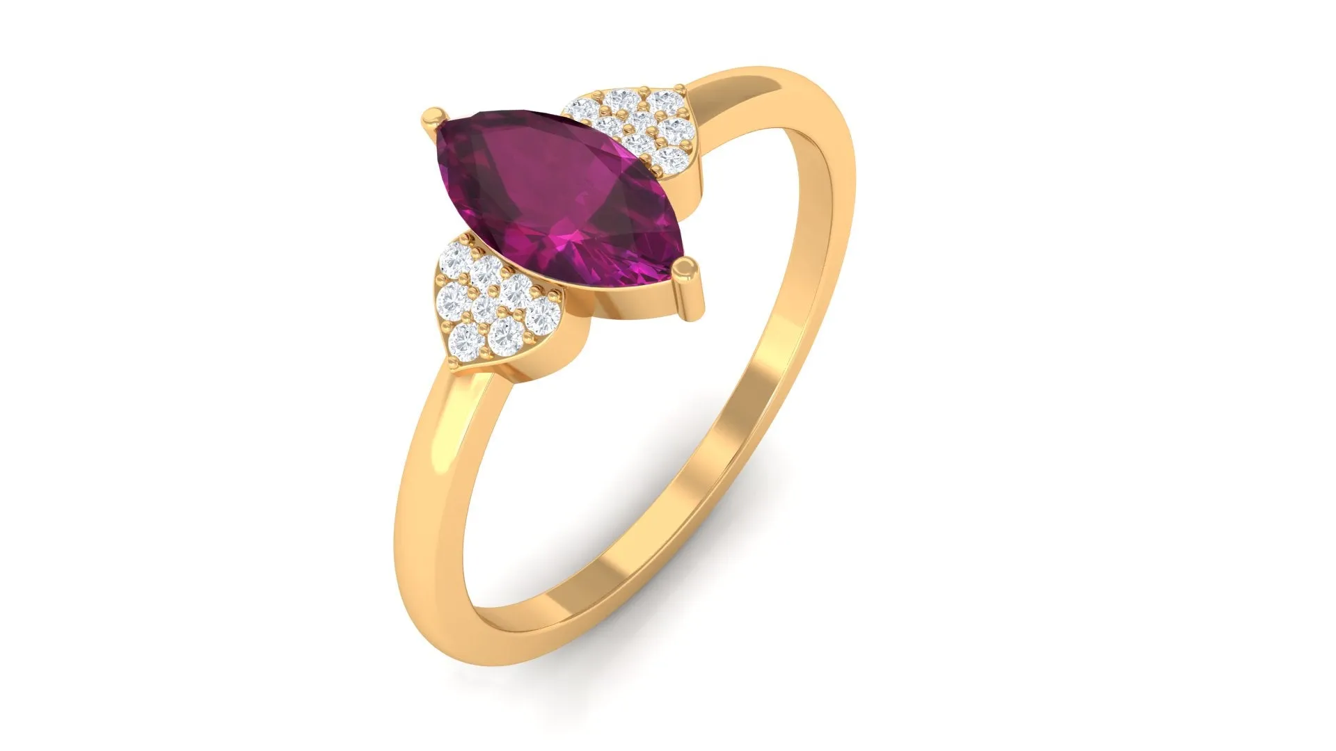 0.75 CT Marquise Cut Rhodolite Promise Ring with Diamond