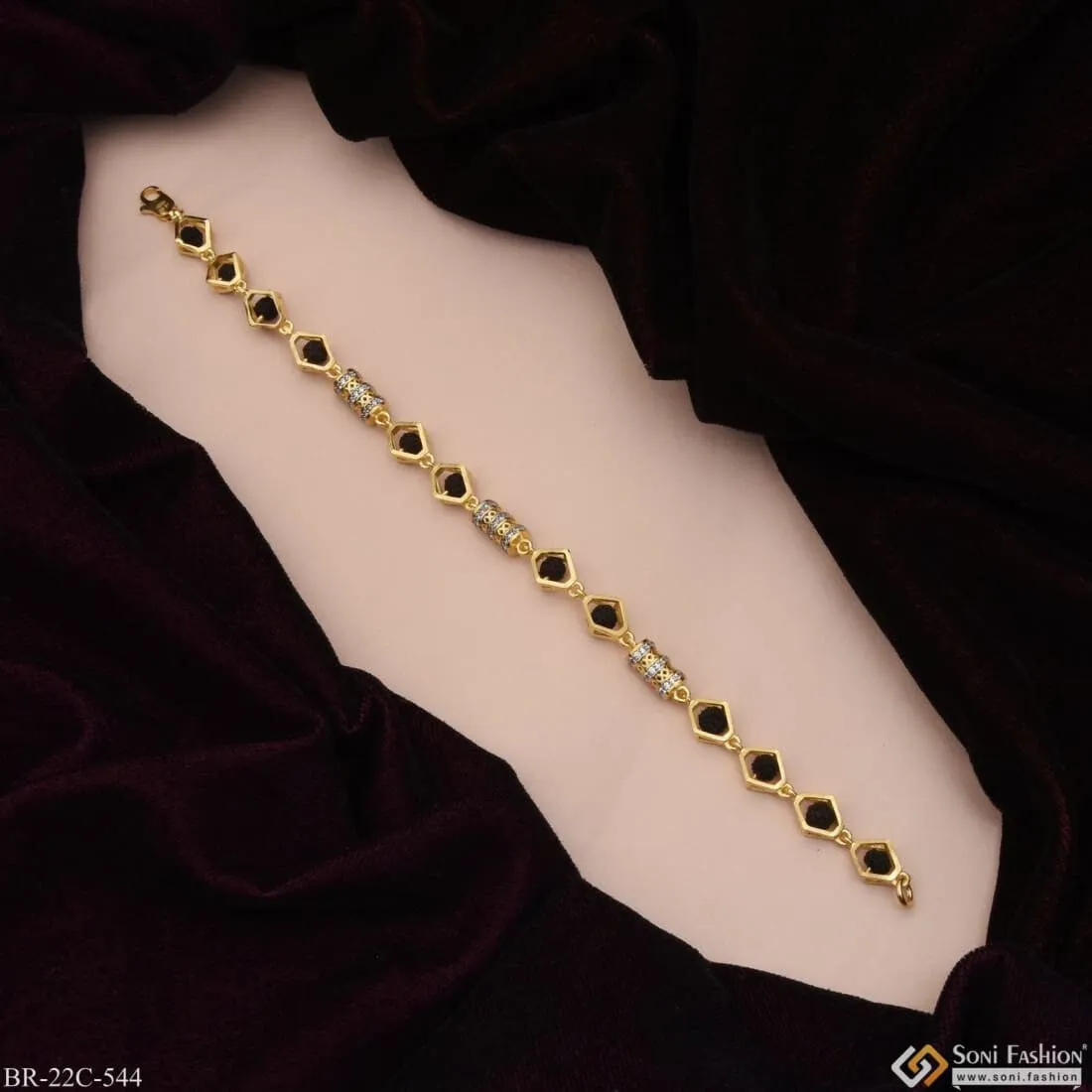 1 Gram Gold Plated Finely Detailed Design Rudraksha Bracelet For Men - Style C544