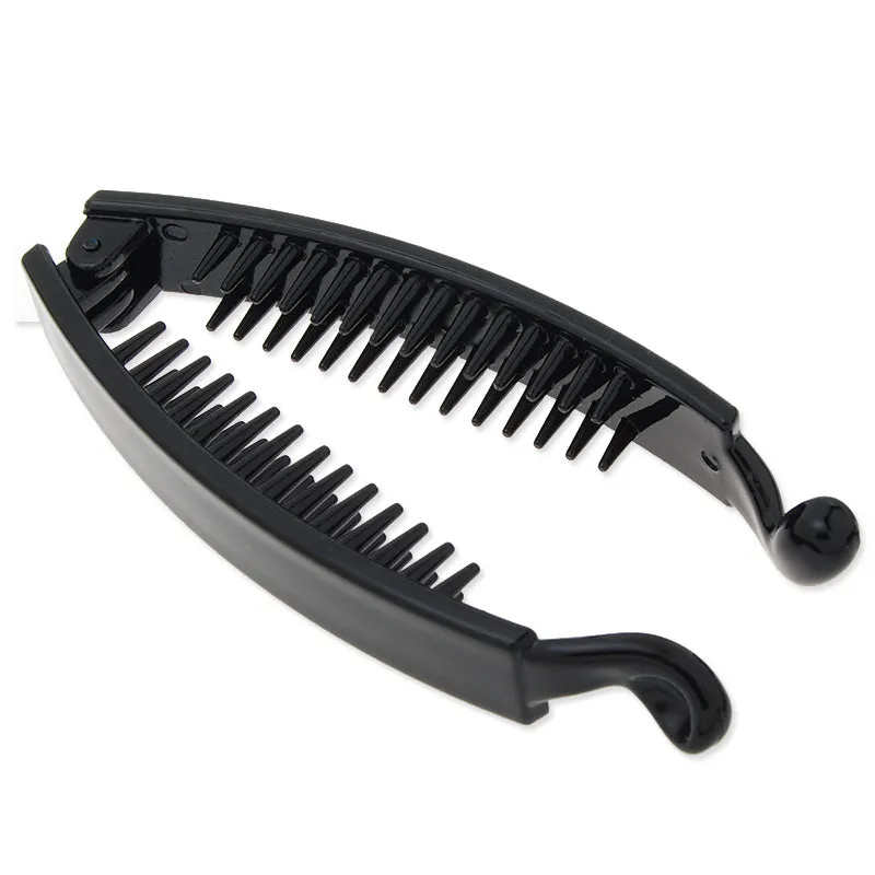 100mm Blank Black Shiny Plastic Hair Barrette(Claw) with secure extra Teeth,14mm width,20 Pieces/lot