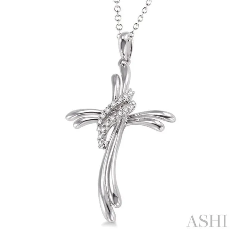 1/20 Ctw Single Cut Diamond Cross Pendant in Sterling Silver with Chain
