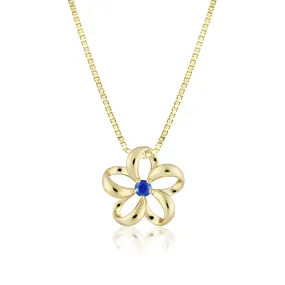 14K Floating Plumeria Blue Sapphire Pendant [15mm]