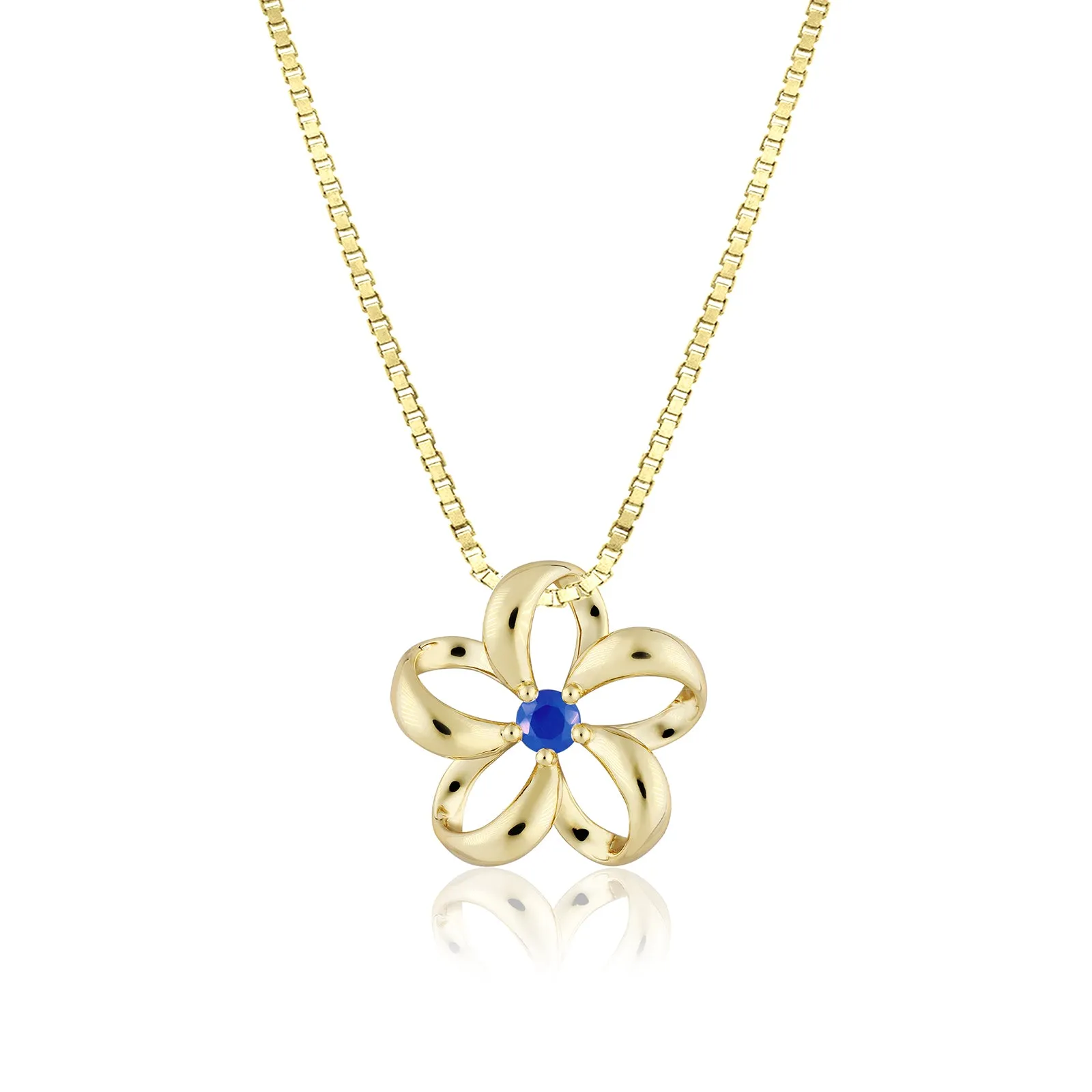 14K Floating Plumeria Blue Sapphire Pendant [15mm]