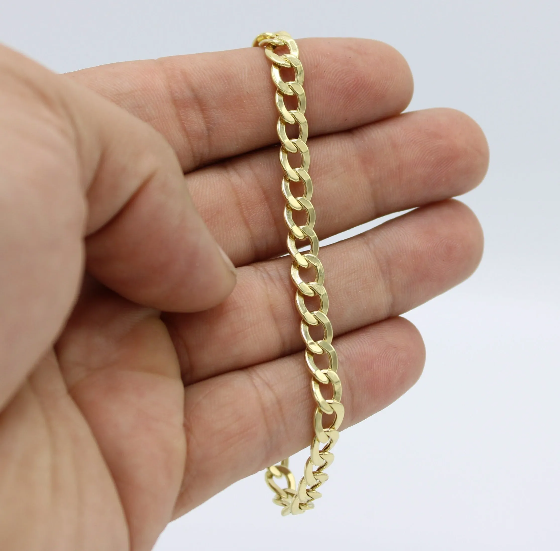 14K Semi-Solid Flat Cuban Bracelet Yellow Gold // 6.4mm  //