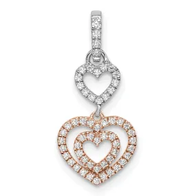 14k White and Rose Gold Polished Finish Closed Back Women's Hearts Dangle Design 0.18-CT Diamond Charm Pendant
