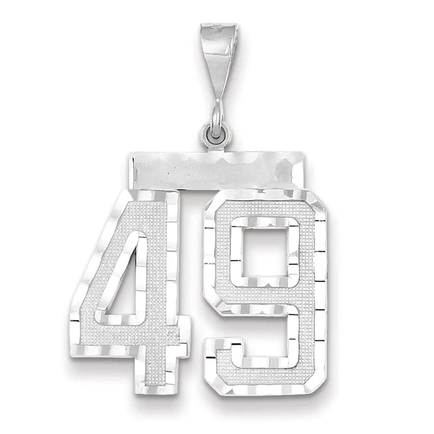 14k White Gold Diamond Cut Finish Large Size Number 49 Charm Pendant