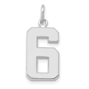14k White Gold Polished Finish Medium Size Number 6 Charm Pendant