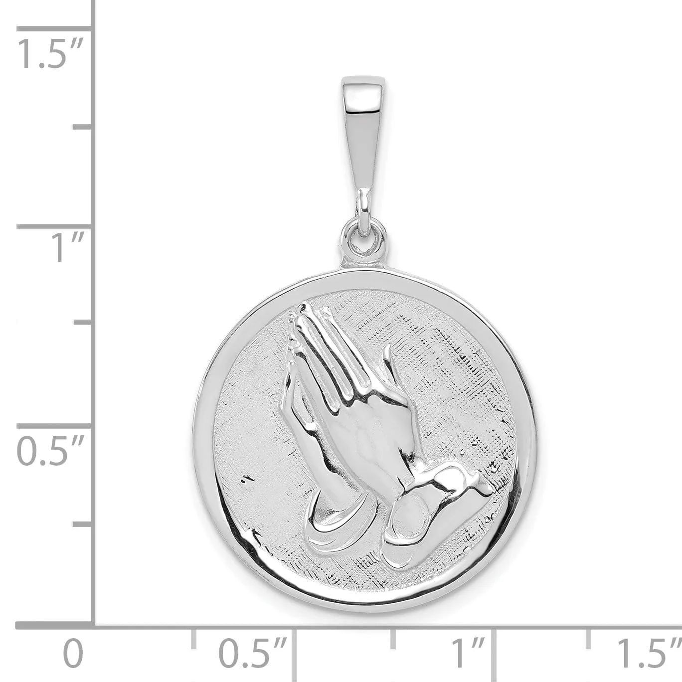 14K White Gold Polished Praying Hands and Serenity Prayer Pendant