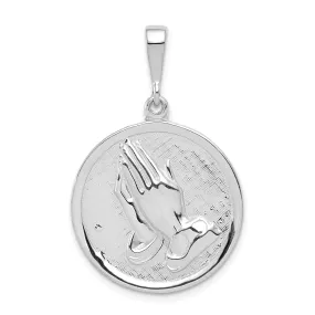 14K White Gold Polished Praying Hands and Serenity Prayer Pendant