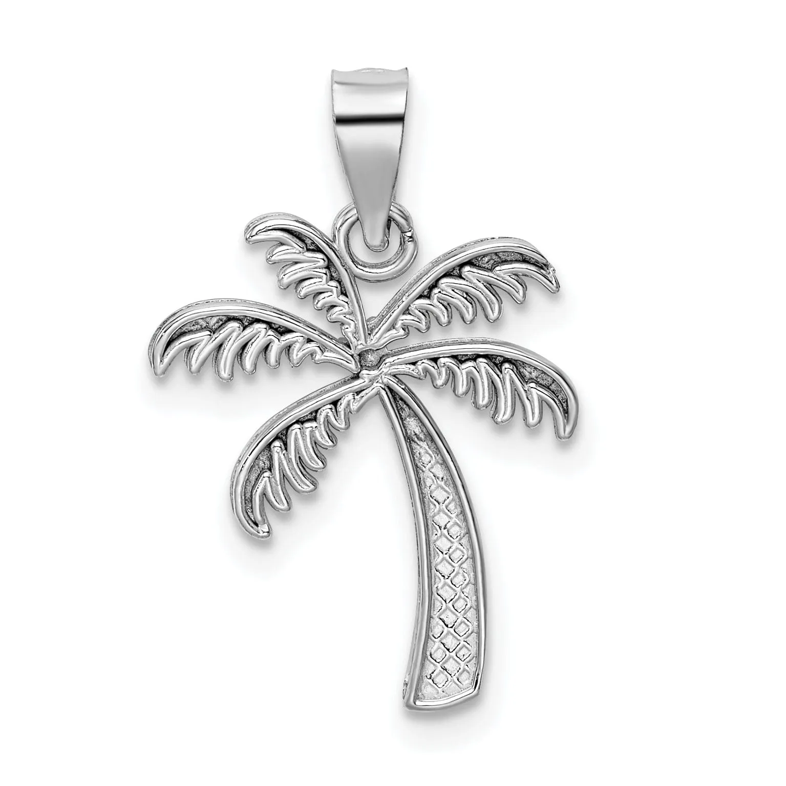 14k White Gold Solid Polish Engraved Finish Design Men's Palm Tree Charm Pendant