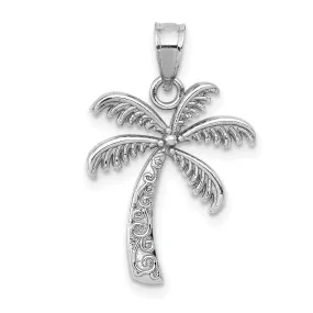 14k White Gold Solid Polish Engraved Finish Design Men's Palm Tree Charm Pendant