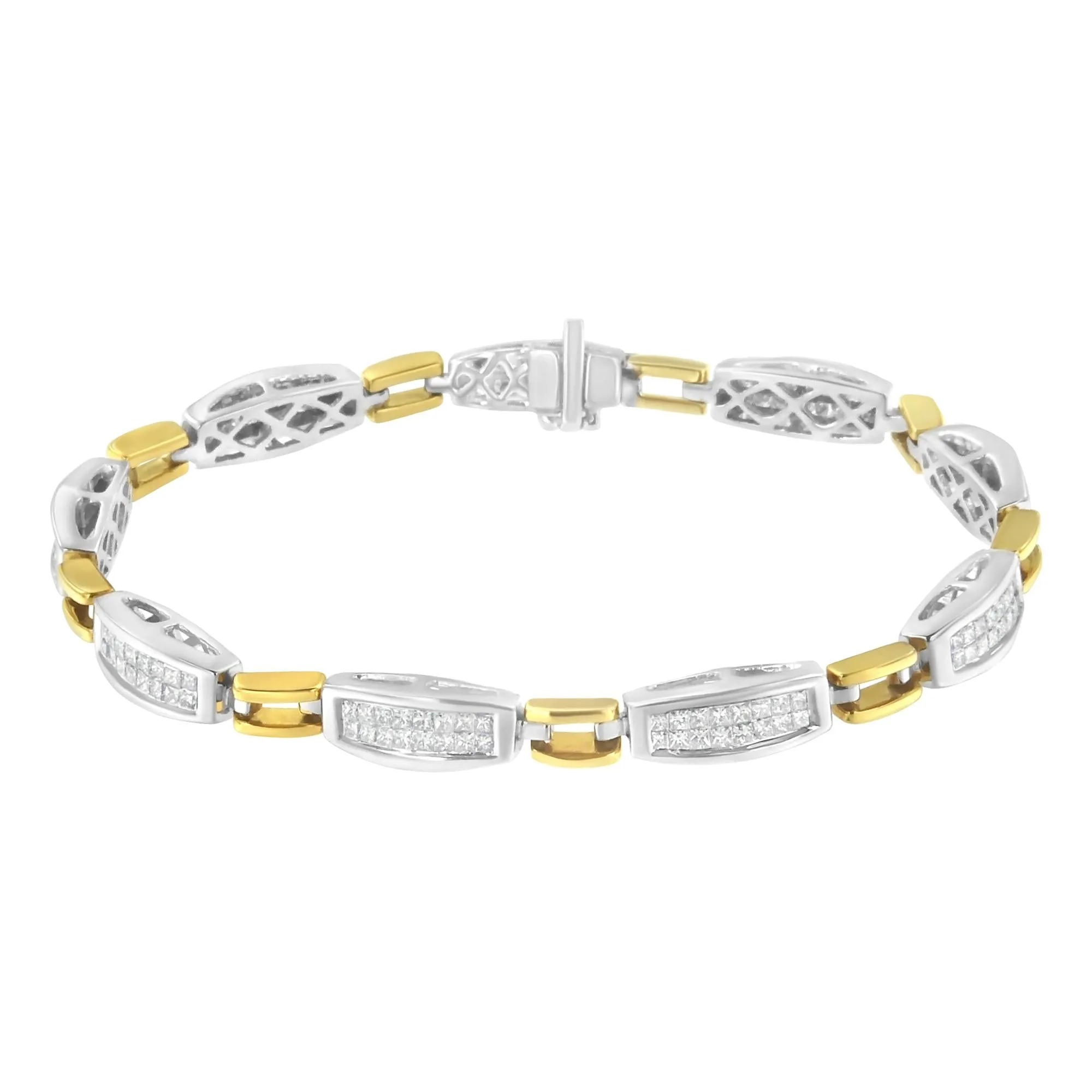 14K Yellow and White Gold 2.0 Cttw Princess Cut Diamond Tapered and