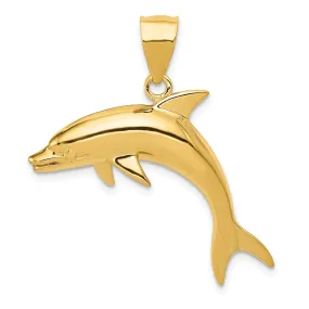 14k Yellow Gold Casted Polished Finish Solid Dolphin Charm Pendant