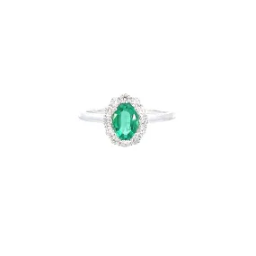 18K White Gold - Oval Emerald & Diamond Halo Ring - J30919