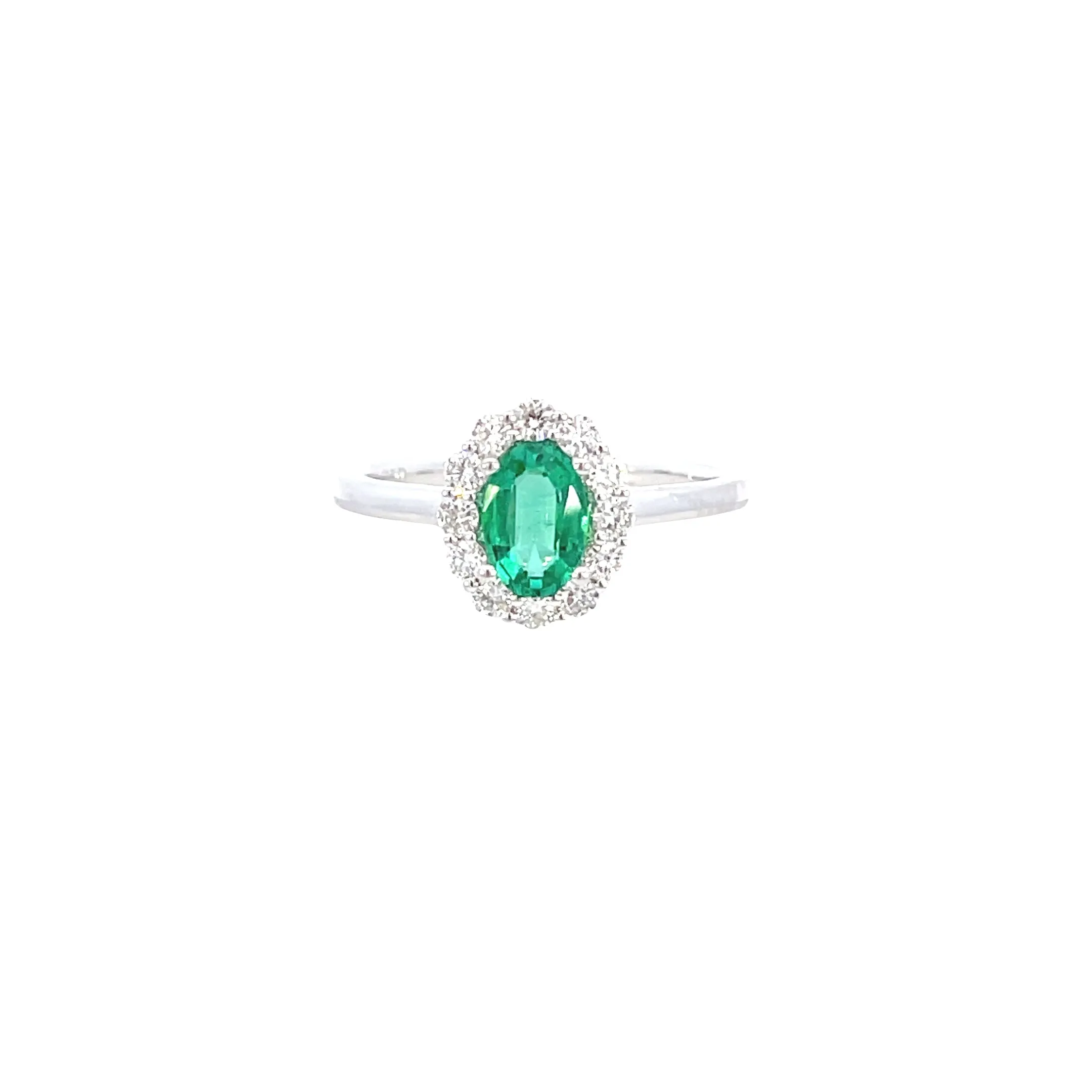 18K White Gold - Oval Emerald & Diamond Halo Ring - J30919