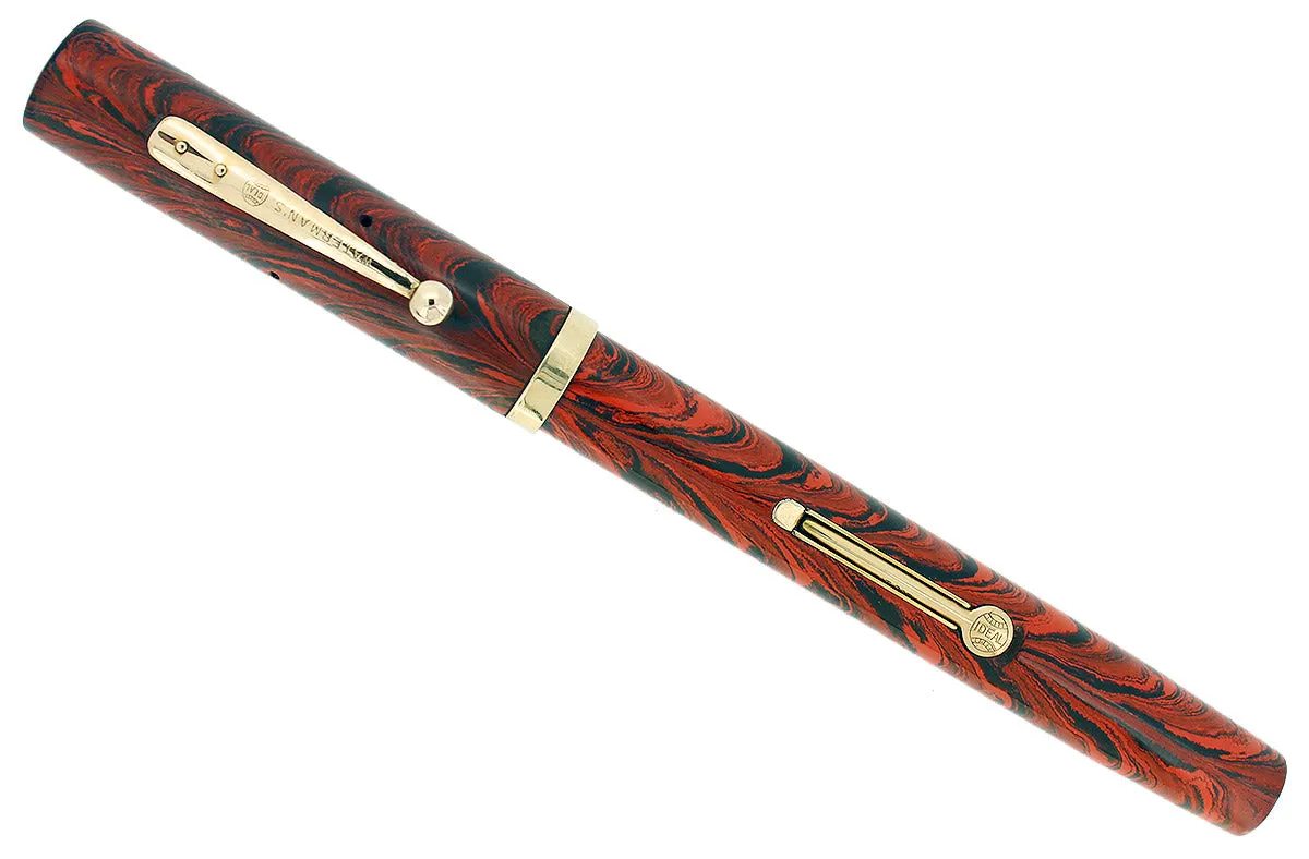 1920S WATERMAN #52 RED RIPPLE FOUNTAIN PEN XF-BBBB FLEX RARE MUSIC NIB RESTORED