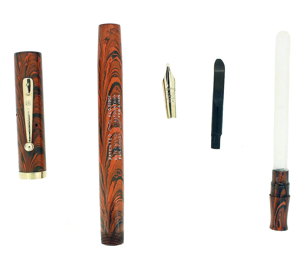 1920S WATERMAN #52 RED RIPPLE FOUNTAIN PEN XF-BBBB FLEX RARE MUSIC NIB RESTORED