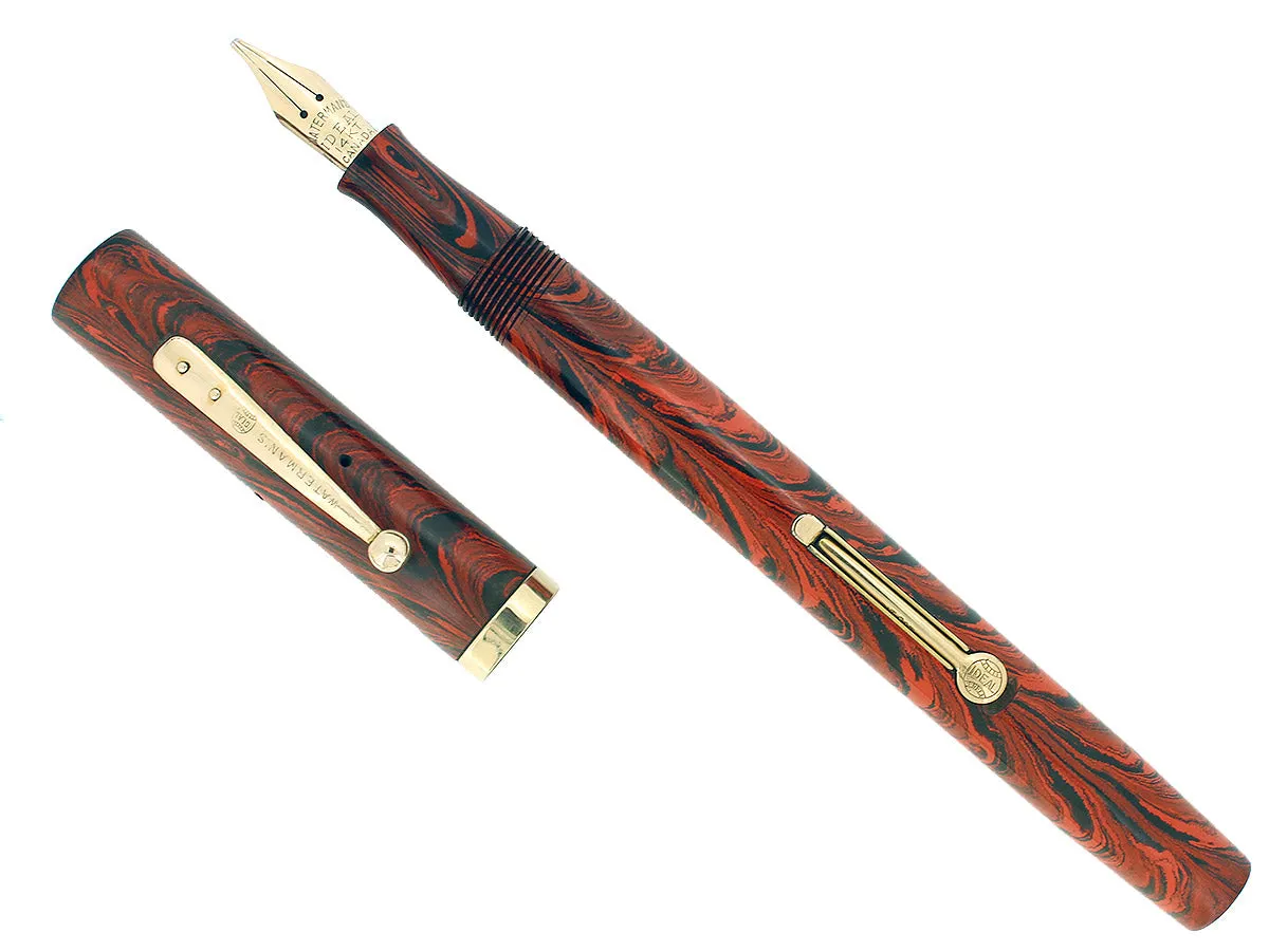 1920S WATERMAN #52 RED RIPPLE FOUNTAIN PEN XF-BBBB FLEX RARE MUSIC NIB RESTORED