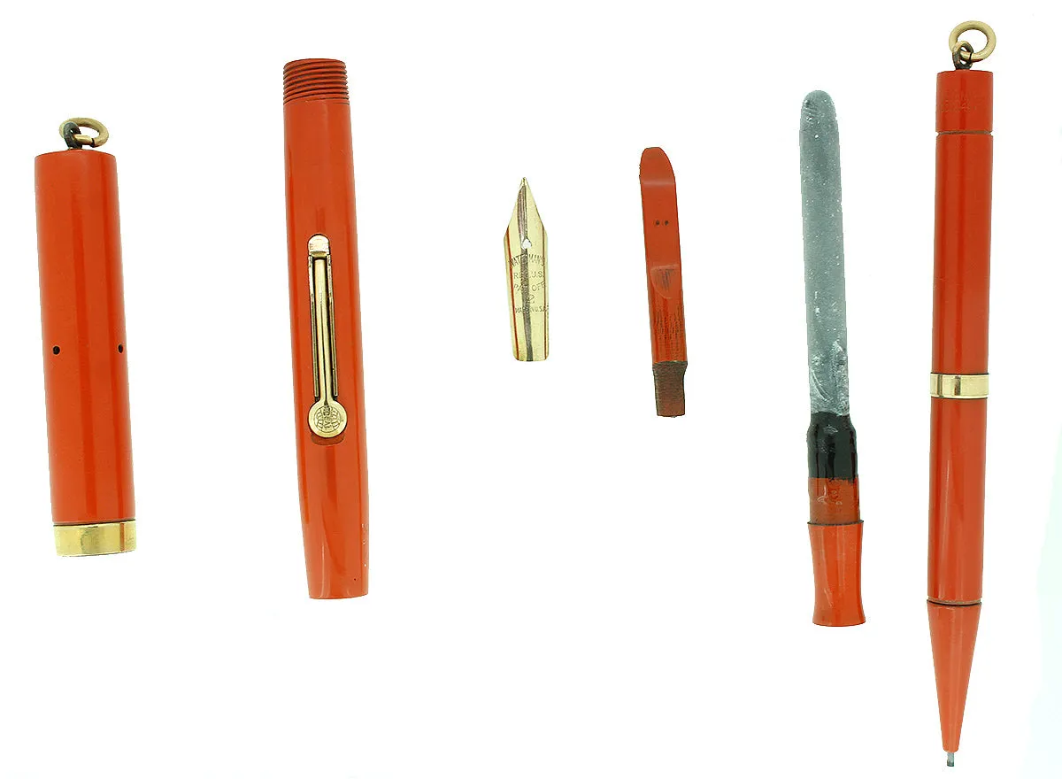 1920S WATERMAN CARDINAL 52 1/2V FOUNTAIN PEN AND PENCIL SET XF-BBB NIB RESTORED