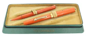 1920S WATERMAN CARDINAL 52 1/2V FOUNTAIN PEN AND PENCIL SET XF-BBB NIB RESTORED