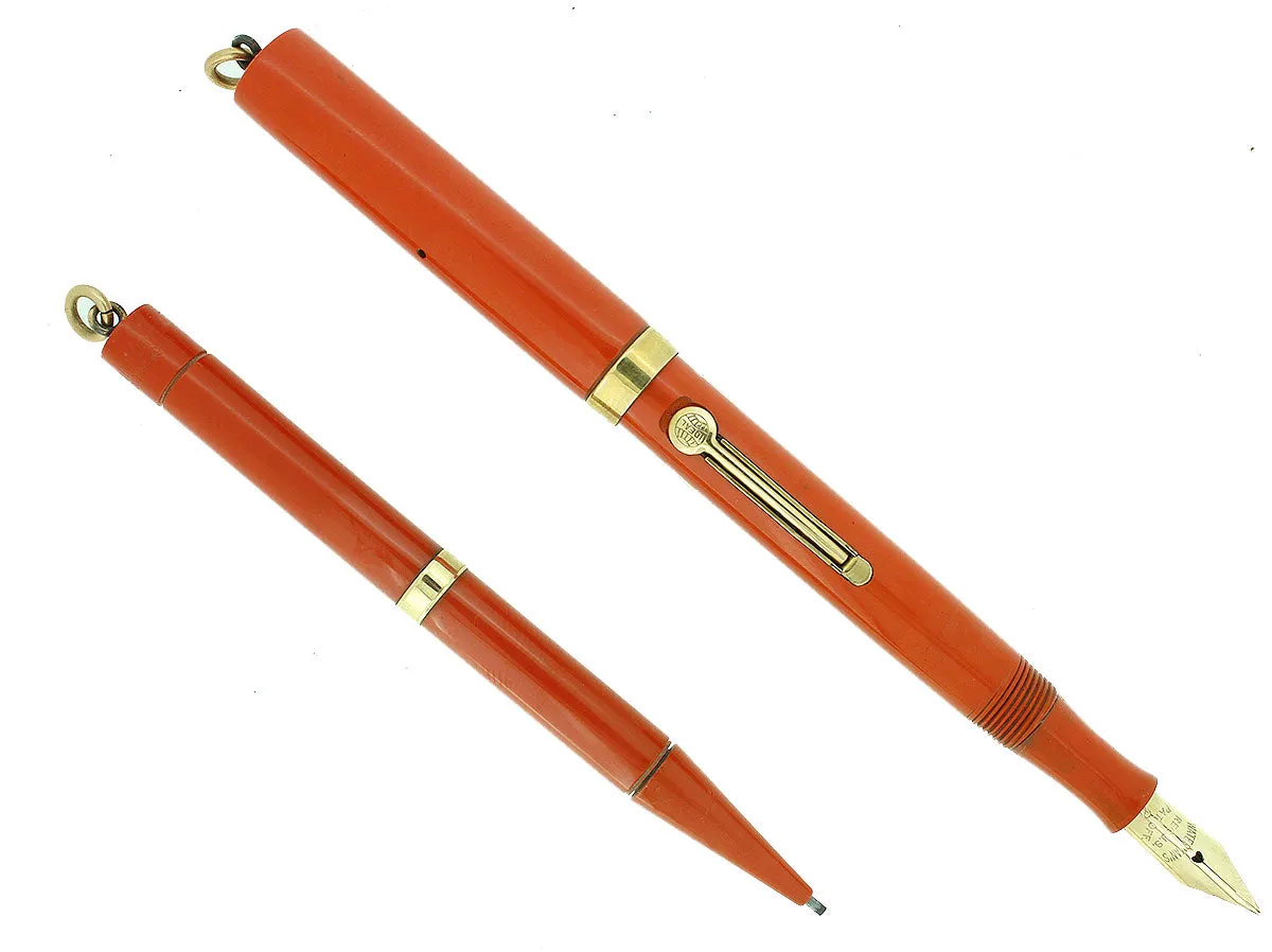 1920S WATERMAN CARDINAL 52 1/2V FOUNTAIN PEN AND PENCIL SET XF-BBB NIB RESTORED