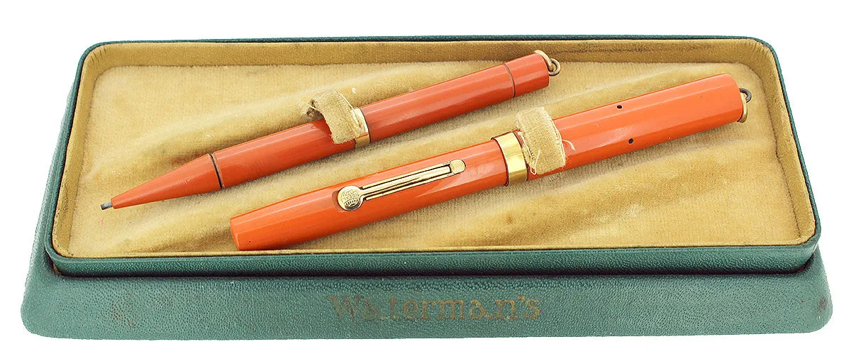 1920S WATERMAN CARDINAL 52 1/2V FOUNTAIN PEN AND PENCIL SET XF-BBB NIB RESTORED