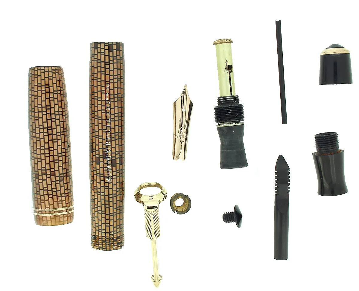 1936 PARKER GOLDEN WEB VACUMATIC DOUBLE JEWEL FOUNTAIN PEN F - BB NIB RESTORED