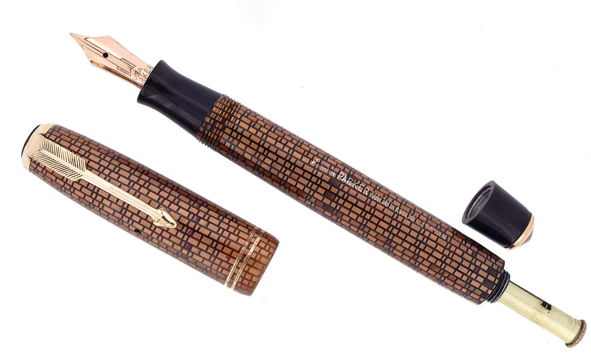 1936 PARKER GOLDEN WEB VACUMATIC DOUBLE JEWEL FOUNTAIN PEN F - BB NIB RESTORED