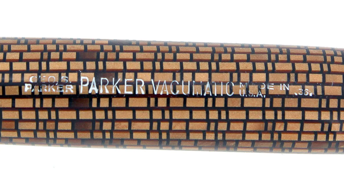 1936 PARKER GOLDEN WEB VACUMATIC DOUBLE JEWEL FOUNTAIN PEN F - BB NIB RESTORED