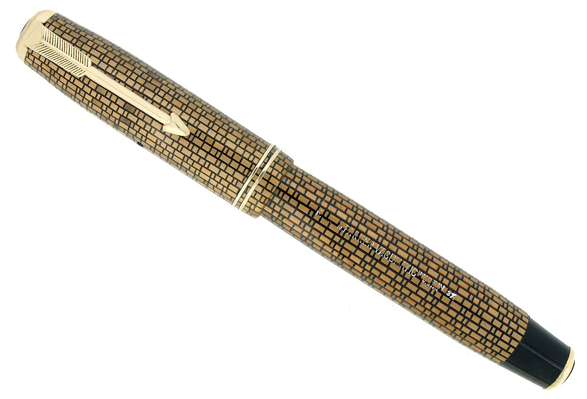 1937 PARKER GOLDEN WEB DOUBLE JEWEL VACUMATIC FOUNTAIN PEN M-B FLEX NIB RESTORED