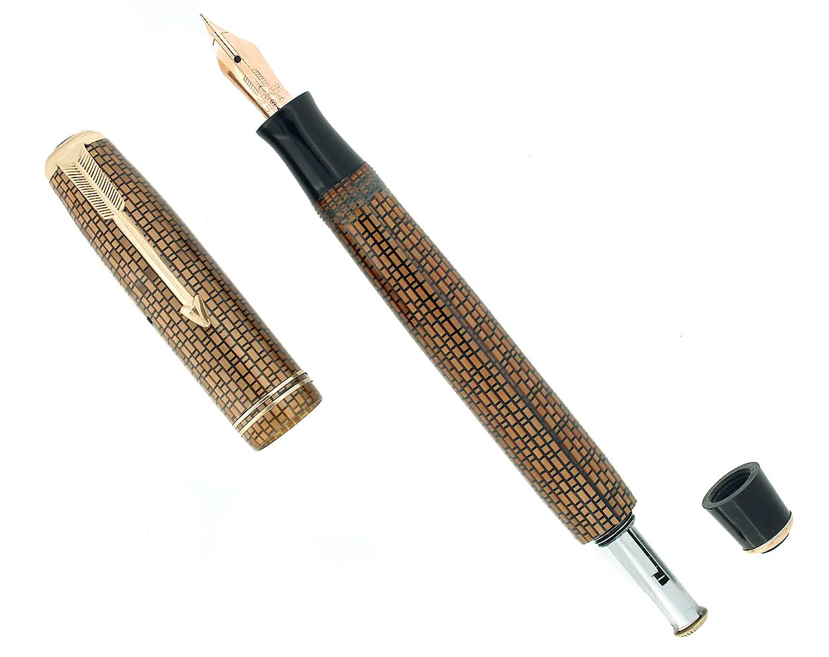 1937 PARKER GOLDEN WEB DOUBLE JEWEL VACUMATIC FOUNTAIN PEN M-B FLEX NIB RESTORED