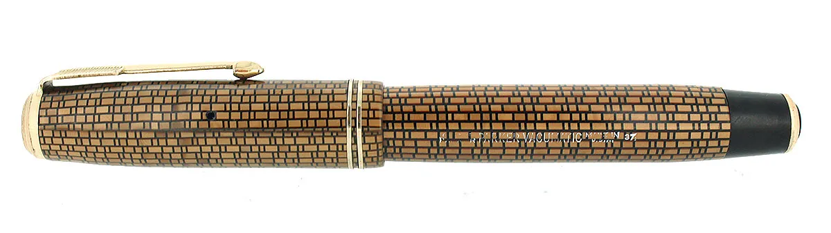 1937 PARKER GOLDEN WEB DOUBLE JEWEL VACUMATIC FOUNTAIN PEN M-B FLEX NIB RESTORED