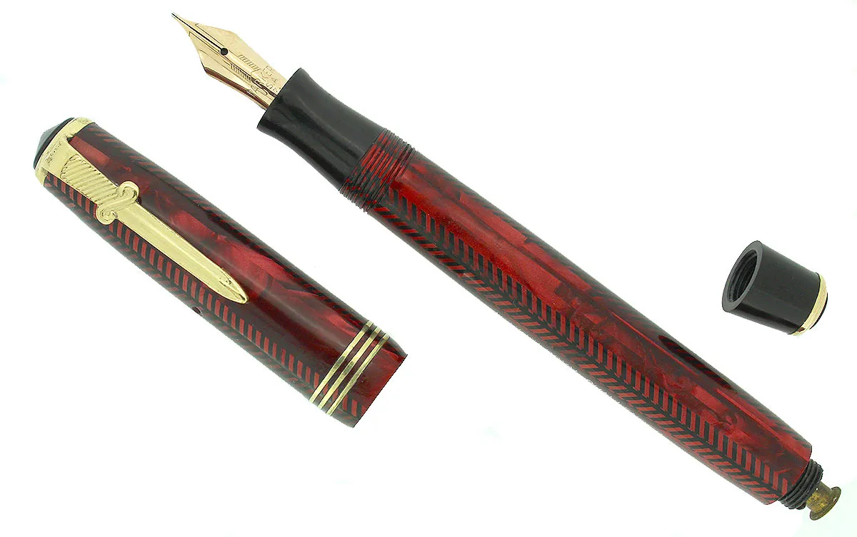 1937 PARKER ROYAL CHALLENGER BURGUNDY SWORD CLIP LARGE SIZE FOUNTAIN PEN RESTORED