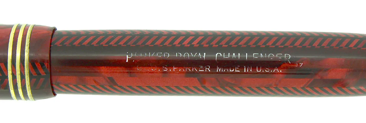 1937 PARKER ROYAL CHALLENGER BURGUNDY SWORD CLIP LARGE SIZE FOUNTAIN PEN RESTORED