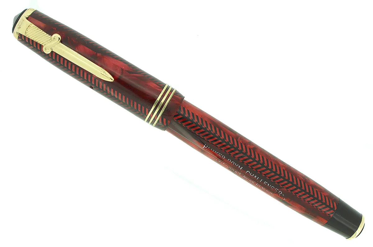 1937 PARKER ROYAL CHALLENGER BURGUNDY SWORD CLIP LARGE SIZE FOUNTAIN PEN RESTORED