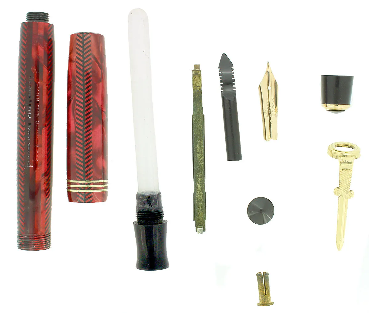 1937 PARKER ROYAL CHALLENGER BURGUNDY SWORD CLIP LARGE SIZE FOUNTAIN PEN RESTORED