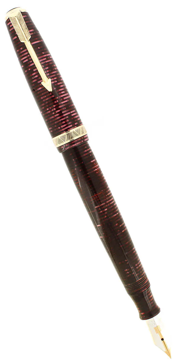 1938 PARKER BURGUNDY PEARL MAJOR VACUMATIC DOUBLE JEWEL FOUNTAIN PEN RESTORED