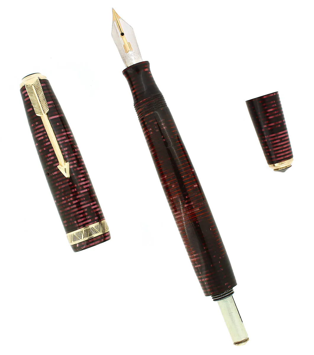 1938 PARKER BURGUNDY PEARL MAJOR VACUMATIC DOUBLE JEWEL FOUNTAIN PEN RESTORED