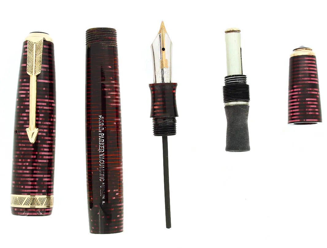 1938 PARKER BURGUNDY PEARL MAJOR VACUMATIC DOUBLE JEWEL FOUNTAIN PEN RESTORED