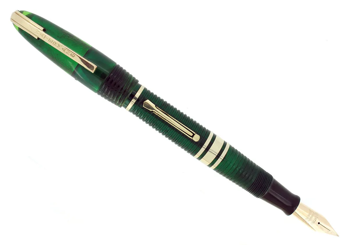 1939 FIRST YEAR GREEN WATERMAN 100 YEAR FOUNTAIN PEN F-BB SEMI-FLEX NIB RESTORED