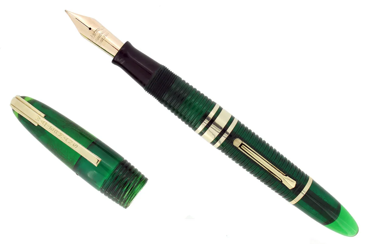 1939 FIRST YEAR GREEN WATERMAN 100 YEAR FOUNTAIN PEN F-BB SEMI-FLEX NIB RESTORED
