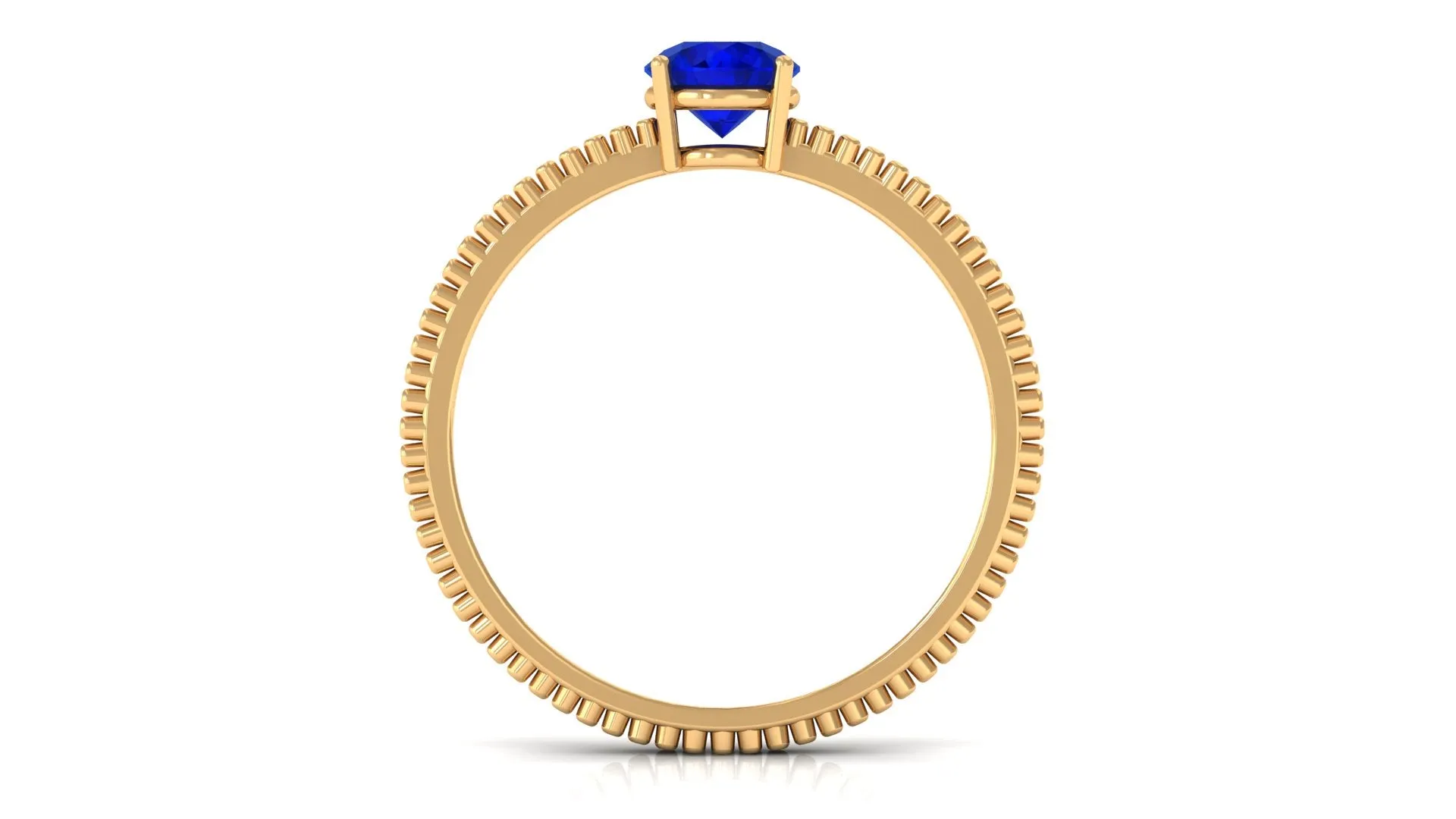 5 MM Solitaire Blue Sapphire Band Ring with Beaded Embellishment