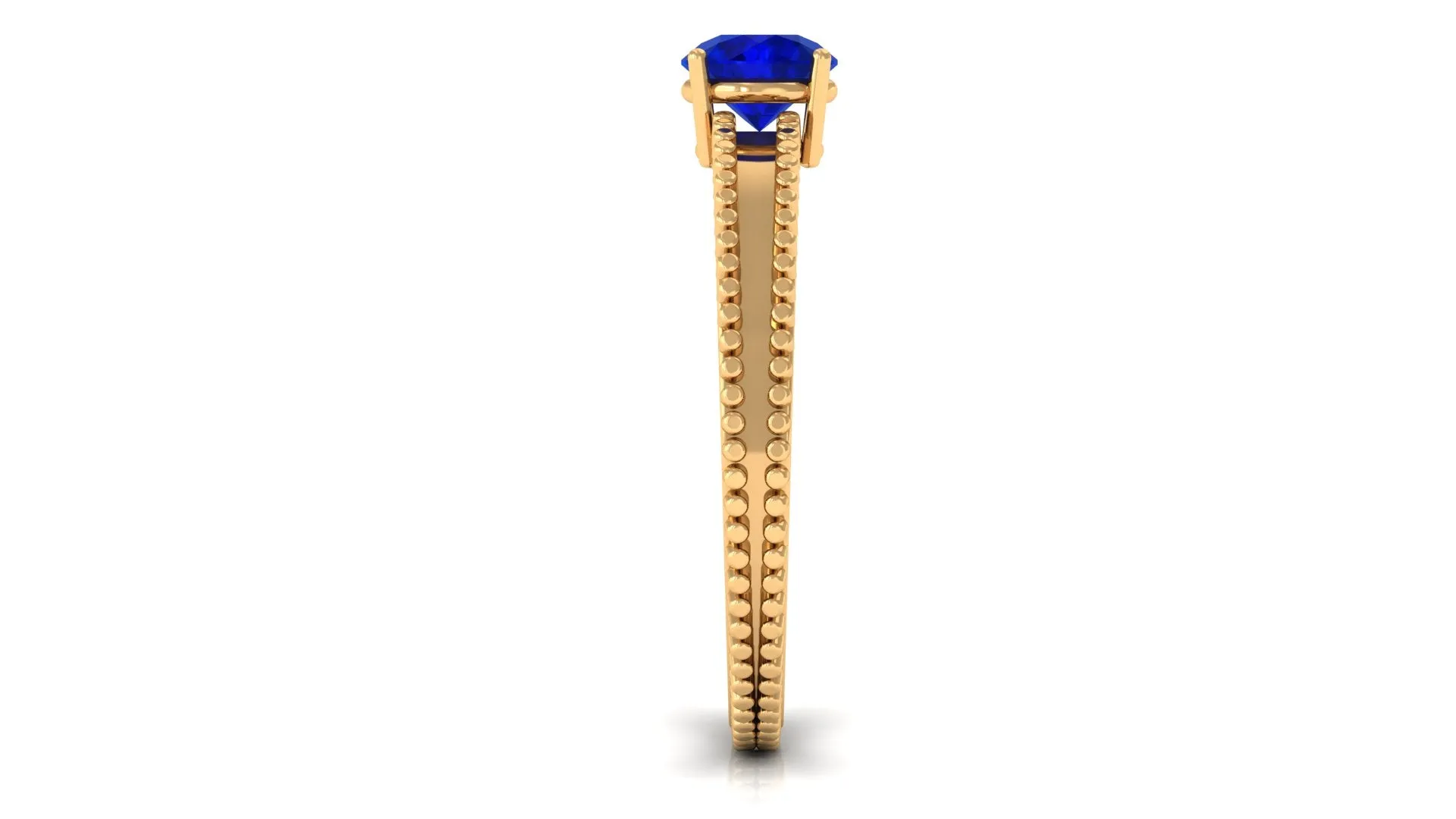 5 MM Solitaire Blue Sapphire Band Ring with Beaded Embellishment