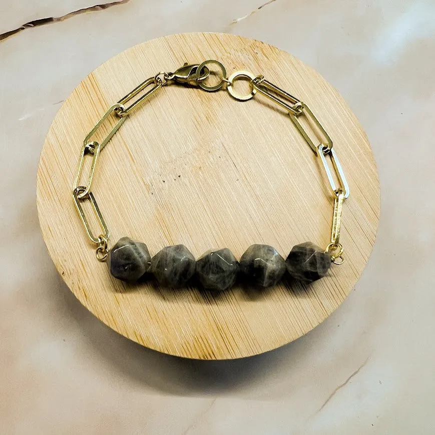 Abacus Braclet: Paperclip Chain and Gemstone
