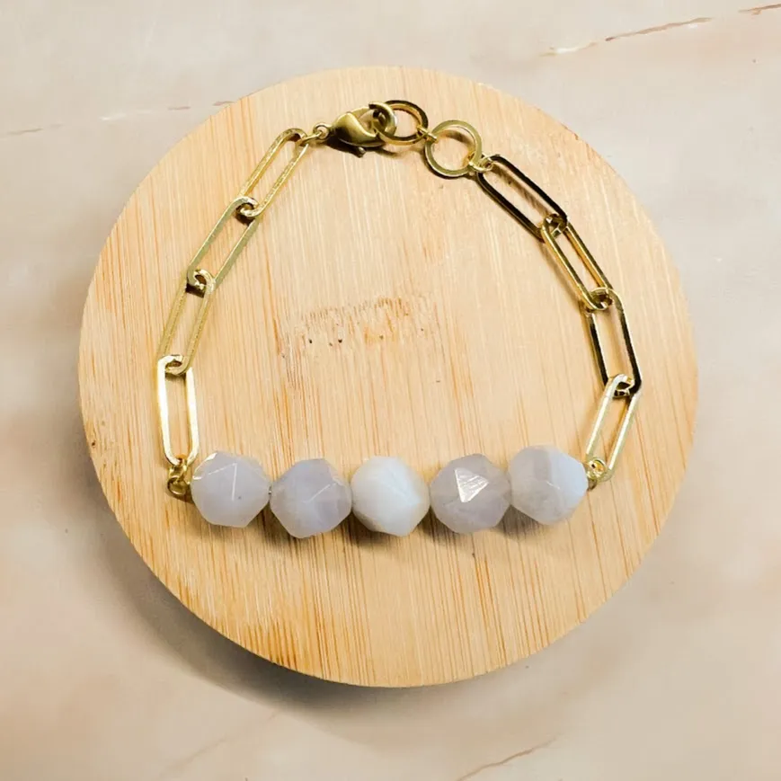 Abacus Braclet: Paperclip Chain and Gemstone