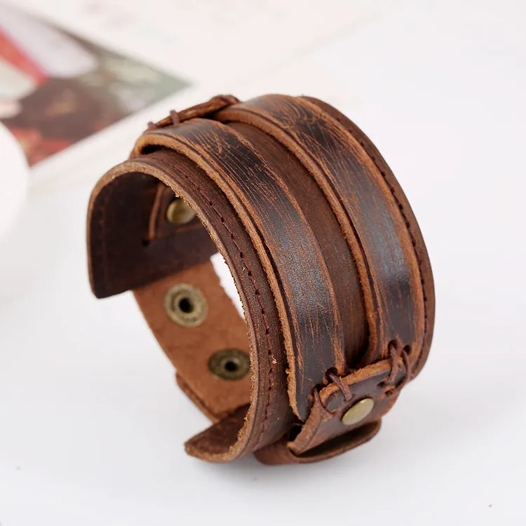 Accessories Vintage Punk Style Cattle Leather Bracelet Simple Multi-Layer Ornament European and American Leather Bracelet