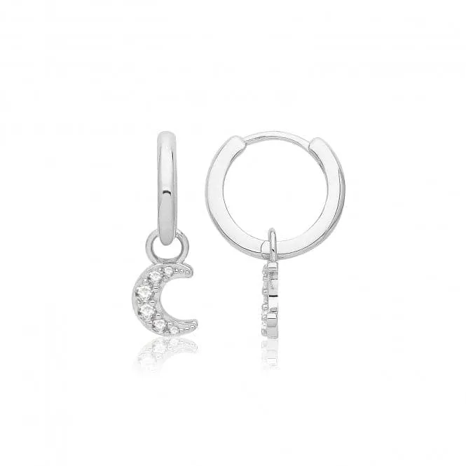 Acotis Silver Clicker Earrings Rhodium Plated Moon G51332