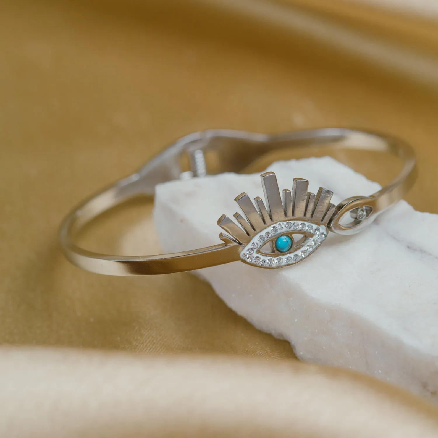 Artklim Silver Plated Evil Eye Bangle Bracelet